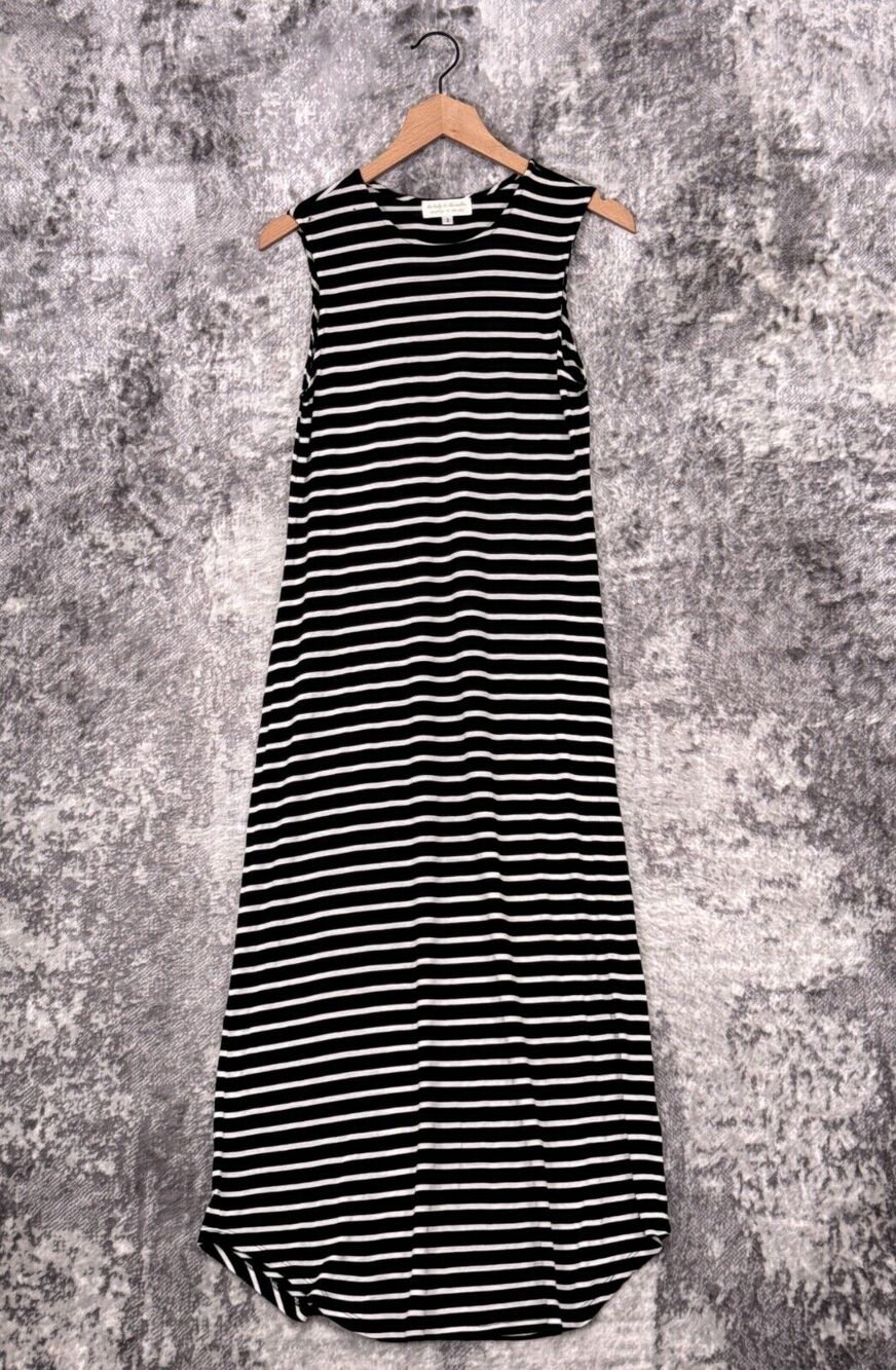 Lady & The Sailor Dress 2 / Medium Womens Black Nautical Striped Jersey Maxi